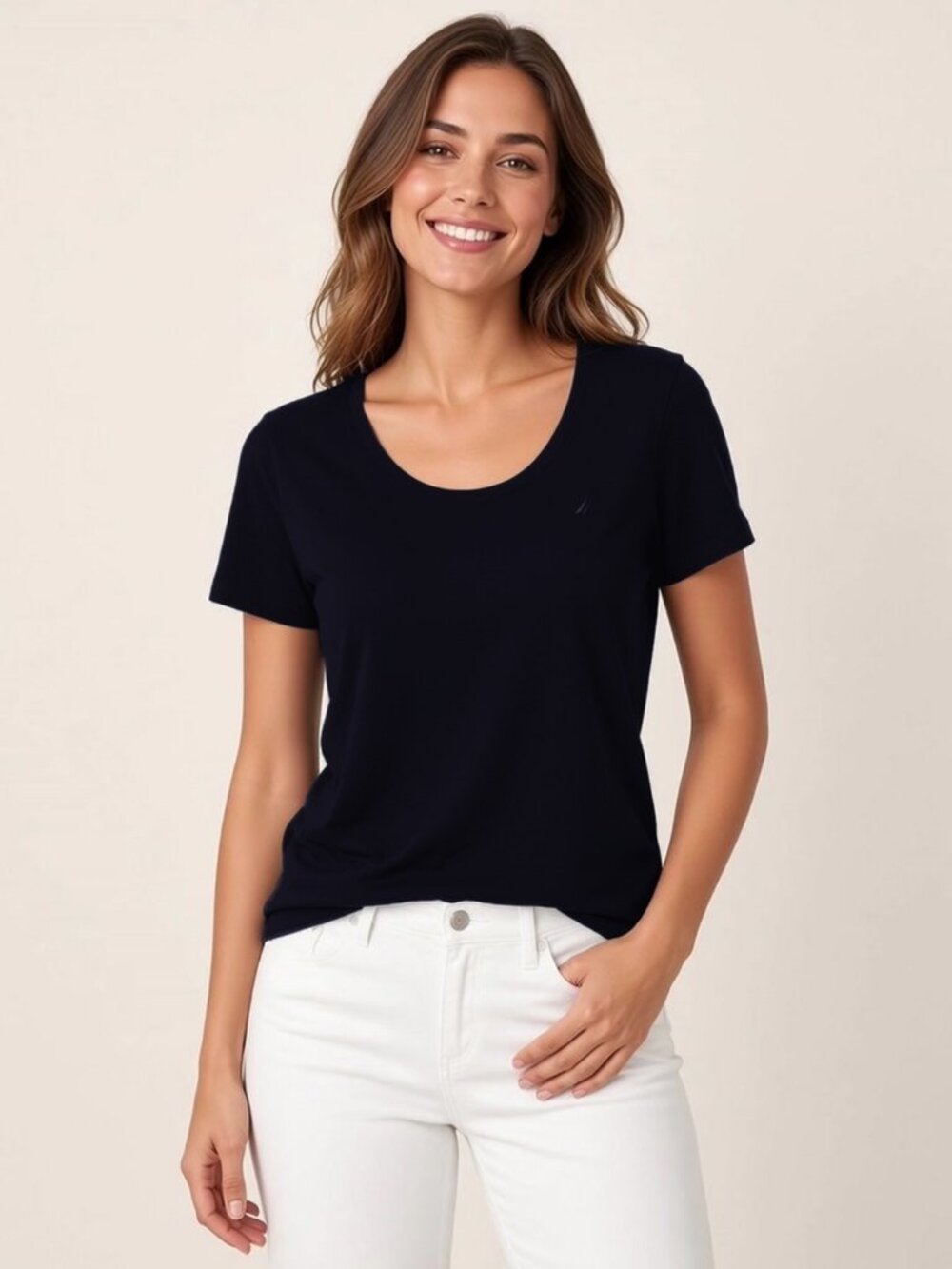 Nautica Women's Dark Blue Short Sleeve Tee